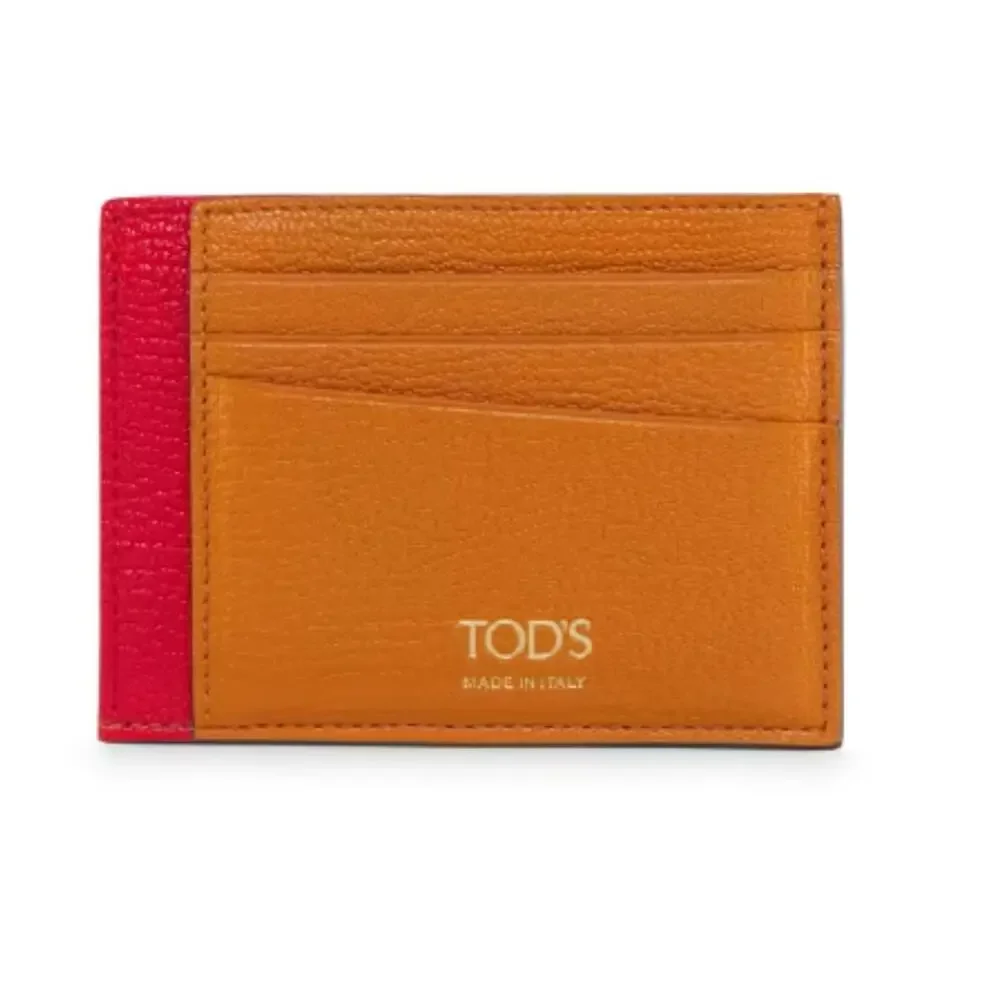 $550 NIB Tod's Camel Four Slot One Zip Pocket Logo Leather Card Case